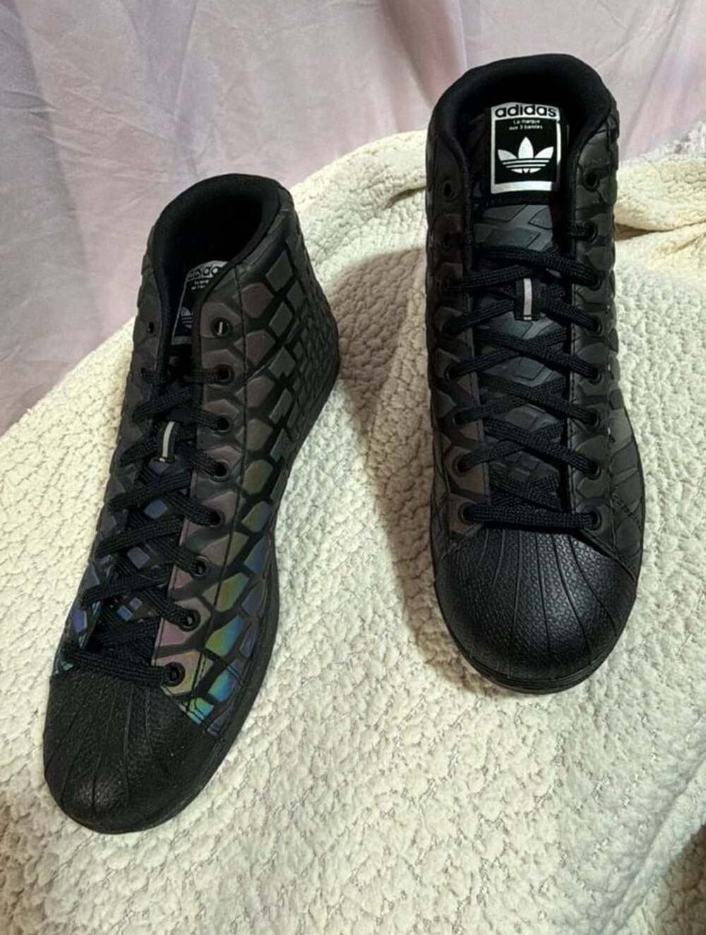 Adidas Pro Model Xeno Black Iridescent Reflective Sneakers.       Size 10
